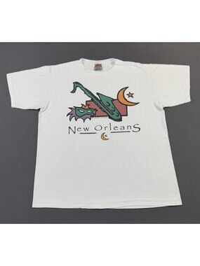 Rare Vintage 90s New Orleans Art Music Mardi Gras Jazz Festival Promo T Shirt